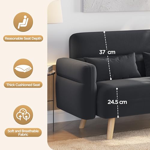 Yaheetech Kleines Sofa Mini Gepolsterte Couch mit 2 Lendenkissen Loveseat Sitzfläche 96 × 51 cm für Loft/Apartment/Spielzimmer Dunkelgrau