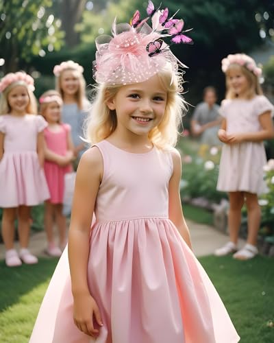 Girls Tea Party Fascinators Hats Tea Party Butterfly Headband for Girls Wedding 1920s Party Halloween Costume2