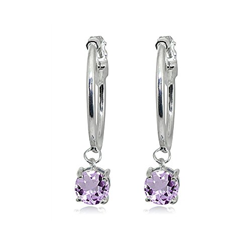 Sterling Silver Round Hoop Earrings with Dangling Genuine, Created or Simulated Gemstones4