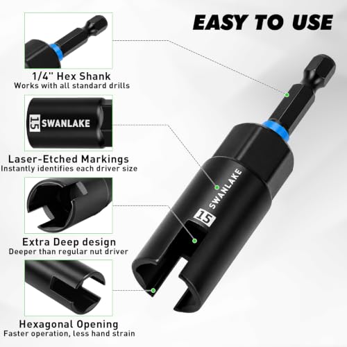 Image of 3-Piece Wing Nut Driver Set, 9mm, 12mm, 15mm, 1 /4 Inch Hex Shank Power Nuts Driver Bit, Wing Nut Socket for Eye Bolt, Hook Bolt Installation, Wire Twisting
