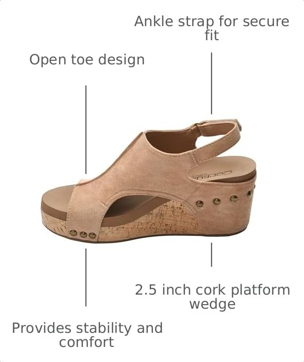 Image of Corkys Footwear Womens Carley Wedges, Featuring Corkys EVA Foam Cushioned Insoles, A 2.5 Inch Heel, Lightweight For All Day Wear, And Hook And Loop Closure