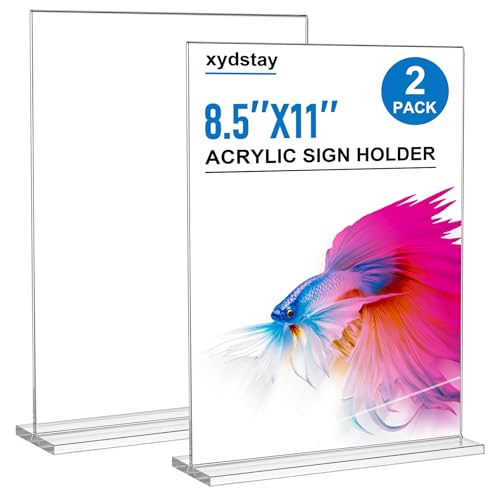 xydstay 8.5 x 11 Acrylic Sign Holder 2 Pack Vertical T Shape Clear Plastic Menu Holder Table Display Stand for Restaurant Office School Store and Home Use