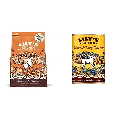 Lily's Kitchen Croquettes Complètes et Naturelles pour Chien - Poulet & Canard (7kg) & Pâtée pour Chien Adulte au Poulet & Dinde - Chicken & Turkey Casserole (6 x 400g)