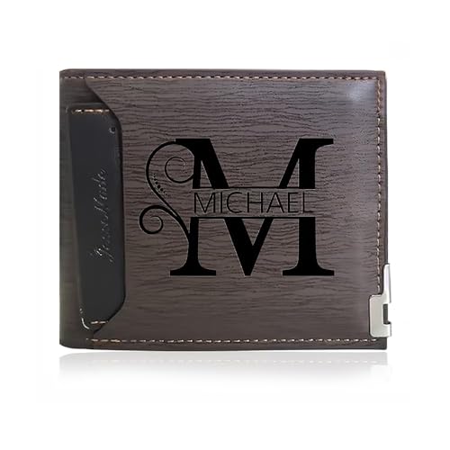 Personalized Leather Wallet for Men - Custom RFID Blocking Wallet with Engraved Name & initial - Ideal Gift for Husband, Dad, Boyfriend, Son, Anniversary Father's Day Gifts (Design 03)