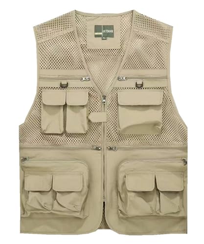 Btmpmcs Gilet de pêche d'extérieur pour homme avec de nombreuses poches - Séchage rapide - Léger - Multifonction - Sans manches - Pour la chasse, le...