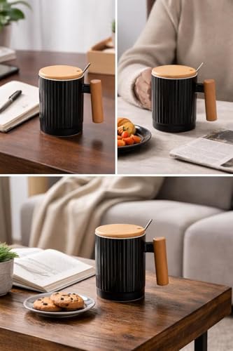 Image of Coffee Mug, Gift for Woman, Birthday Present for Girlfriend, Present for Wife Birthday, Mugs for Present, Holi Gifts, Panda Mug with Lid & Spoon Mug For Kids (Fluted Black)
