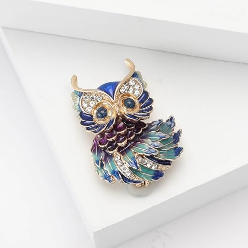 Image of Owl Brooch Pins for Women, Blue Eyes Owl Brooch Pin, Cute Owl Animal Brooch Lapel Pin, Bohemian Owl Bird Brooches Pins for Women Hat Bag Suit Dress Accessories Jewelry
