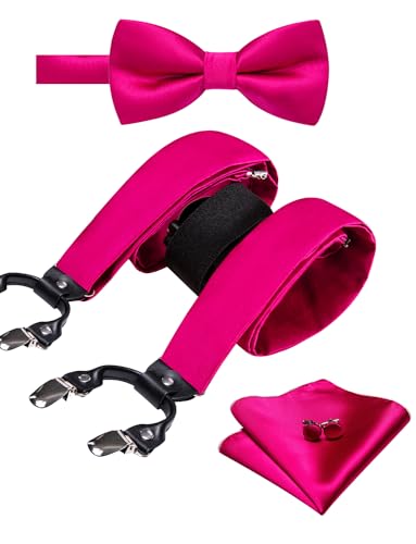 Image of YOHOWA Men Suspenders 6 Clips Strength Adjustable Y Braces Pre-Tied Bow Tie Set Formal Wedding Party