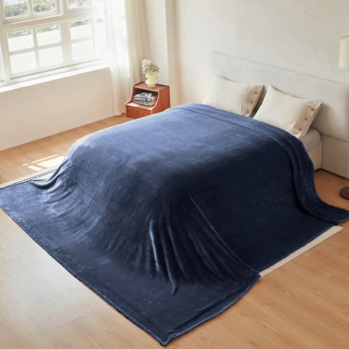 COOVA Oversized King Fleece Blanket 120x120 inches, Soft Cozy Warm Giant Extra Large 10'x10' Blanket for Bed, Sofa, Couch,Travel, Camping, California Huge Flannel Big Throw Blanket, Navy Blue