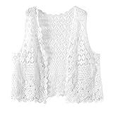 CEHTK Chaleco sin Mangas de Crochet para Mujer, Estilo étnico, con Agujeros, Tejido geométrico, Color Liso, cárdigan, Blanco