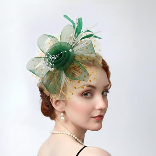 Image of DRESHOW Fascinators Hat Flower Mesh Ribbons Feathers on a Headband and a Clip Tea Party Headwear for Girls and Women