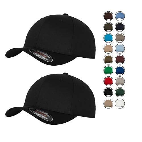 2er Flexfit Unisex Wooly Combed Cap Baseball Caps graue Unterseite S M L XL XXL Basecap Mütze, S/M,...