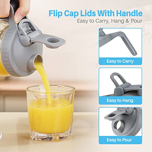 Wide Mouth Mason Jar Lids With Handle, Plastic Mason Jar Pour Spout Lid, Reusable Flip Cap Lid, Canning Lids With Leak-Proof Airtight Seal Grey (Including 6 Lids, Excluding Jar) #TOP1