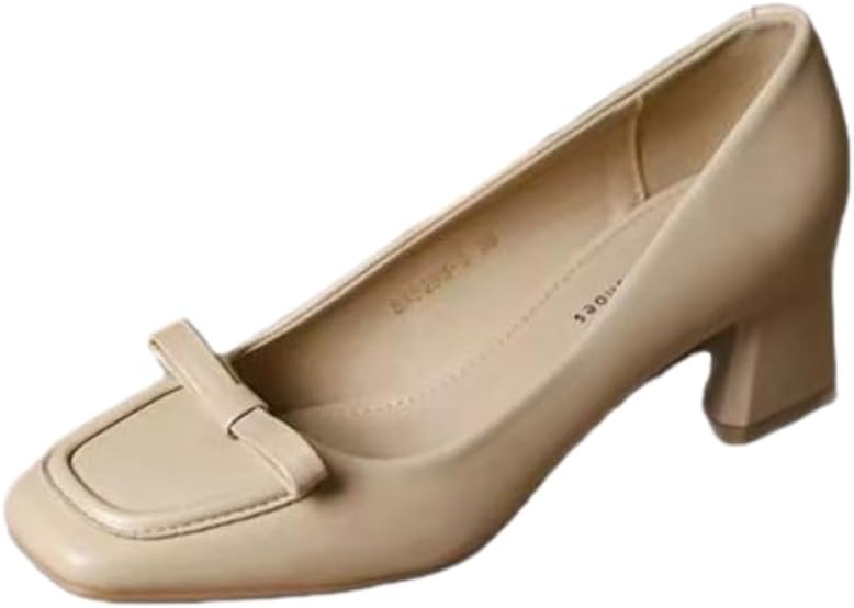 Women's Platform Low-Heeled Square-Toe lace-up Dress Shoes for Office use, Leather high-Heeled Shoes for Work