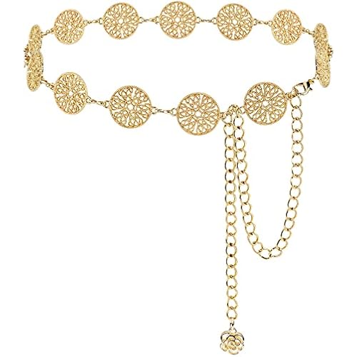 Hollow Round Decor Chain Belts for Women, Metal Waist Chain Plus Size for Her Dresses