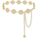 Hollow Round Decor Chain Belts for Women, Metal Waist Chain Plus Size for Her Dresses(Gold,41.3in)