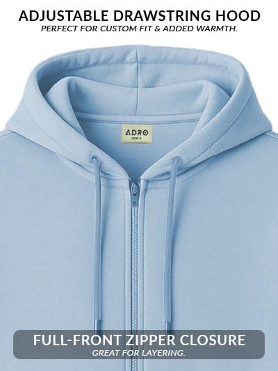 Image of ADRO Men's Regular Fit Zip-Up Hoodie for man | 320 GSM Cotton Poly Fleece Zipper Sweatshirt with Soft Fabric & Printed Hoodies