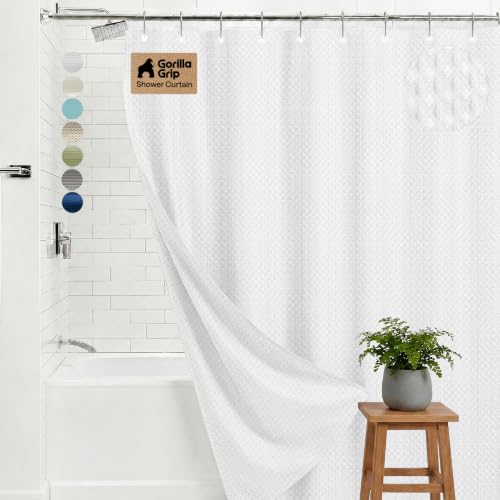 GORILLA GRIP Textured Shower Curtain, Thick Weighted Fabric, Wrinkle and Rust Resistant, Hotel...