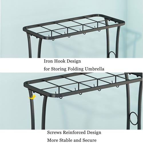 HUHJYUGE Metal Umbrella Holder Stand, Umbrella Stand Holder for Entryway, Umbrella Holder with Removable Drip Tray and Hooks, Industrial Free Standing Umbrella Rack Organizer (18 Slots 8 Hooks)