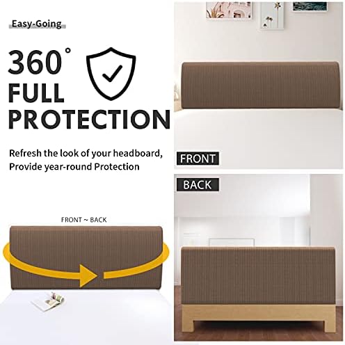 Easy-Going Stretch Bed Headboard Cover,Small Square Jacquard Headboard Slipcover, Dustproof Bed Head Cover for Bedroom (Full,Brown)