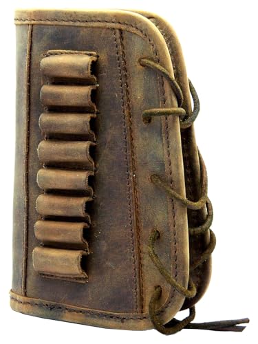 Leather Gun Buttstock Cover Cheek Rest pad with Rifle Shell Holder Ammo Cartridge 30-06,30-30,.308 (Right Hand - Rustic Brown)