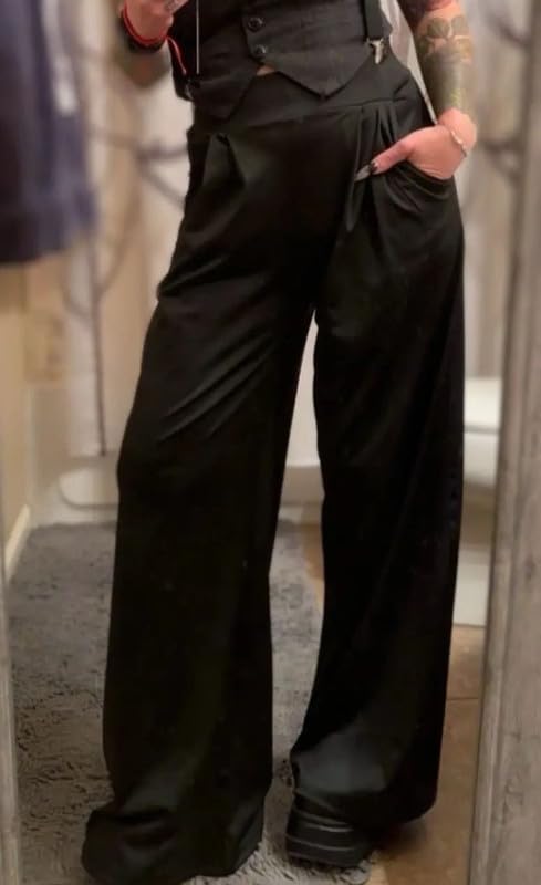 LROSEY Women Casual Stretchy Wide Leg Palazzo Pants with Pockets Flowy Dress Pants High Waisted Trousers - Image 2