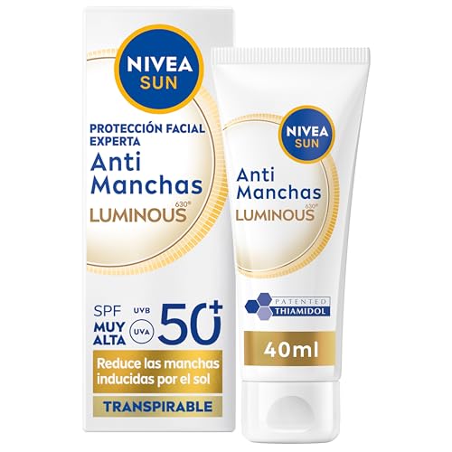 NIVEA SUN Luminous630 - Fluido Facial Solar 50+ Antimanchas - Protector Solar Facial 50 Diario - Protección UVA/UVB - Tono Uniforme - Ácido Hialurónico - Textura Ligera - Todo Tipo de Piel - 40 ml