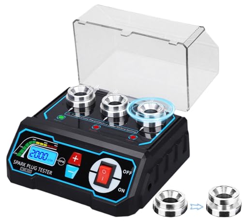 3-Hole Spark Plug Tester, Automotive Engine Ignition Coil Tester with LCD Display, Adjustable 200-9000RPM, Adjustable Socket Spark Plug Gap Tool for 12V Gasoline Vehicles