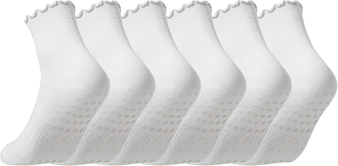 CoolMate Pilates Socks - Non Slip Grip Socks for Women, Ruffle, Crew