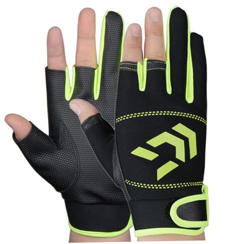 Guantes de pesca sin 3 dedos de vela verde acolchados para kayak 2