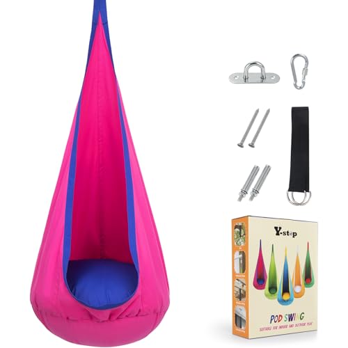 Y- STOP Kids Pod Swing Seat, Hanging Hammock Chair Swing with Inflatable Pillow, Sensory Swing Chair with Pocket for Outdoor and Indoor (Pink and Blue) pcs
