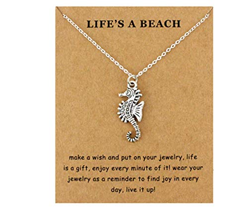 CrownOfRibbons Collier Hippocampe pour Femme, Pendentif et chaîne dans Une Pochette à Bijoux