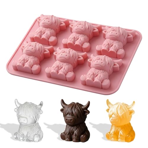 Molde para cubitos de hielo en forma de vaca Highland, silicona rosa miniatura 1