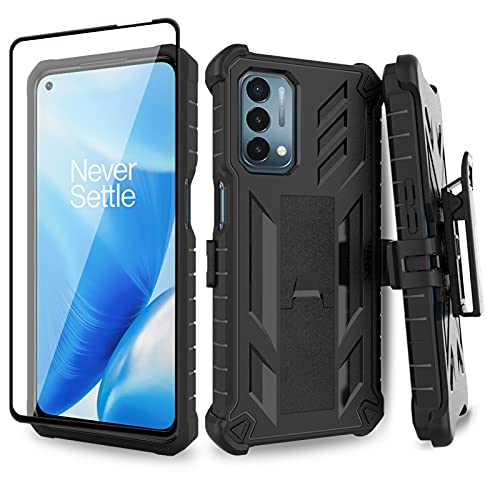 Ailiber Compatible with OnePlus Nord N200 5G Case, Nord N200 Case Holster with Screen Protector, Swivel Belt Clip Holster Kickstand Holder, Heavy Duty Armor Shockproof Cover for 1+ Nord N200-Black