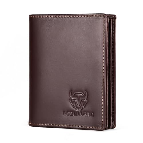 Genuine Leather Bifold Wallet RFID Blocking Wallet Large Capacity Purse Credit Card Holder for Men with 15 Card Slots (Coffee)