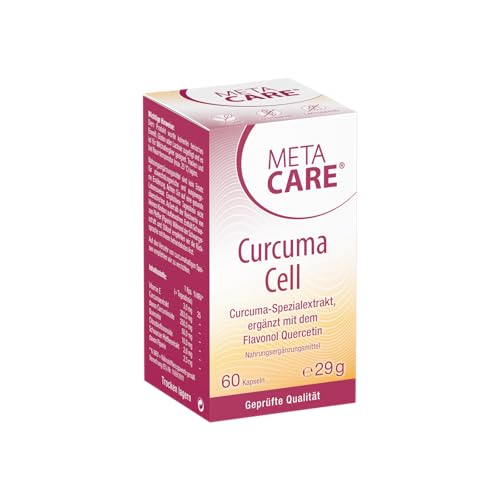 META CARE Curcuma Cell - Hochwertiger Curcuma-Spezialextrakt - Ergänzt mit Schwarzem Pfeffer und dem Flavonol Quercetin - VEGAN - LACTOSEFREI - 60 Kapseln
