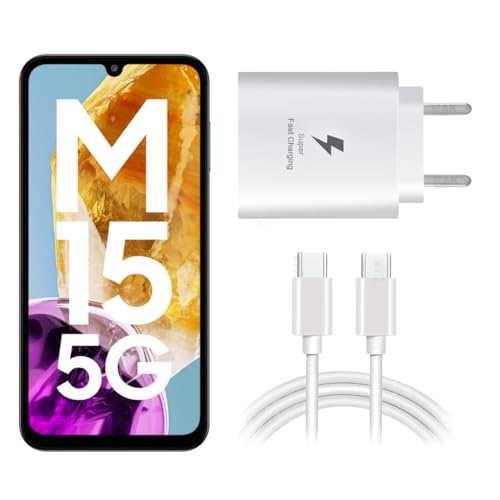 Image of MAK 25W Charger with Cable for Samsung Galaxy M15 5G Type C Charger Adapter Compatible with Galaxy M15 5G Charger, 25 Watt USB Type C to C Pd Charging Adapter C Type, White