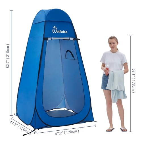 Image of WolfWise PRO Pop Up Shower Tent with Silver Coated, Floor and Rain Fly | Portable Changing Tent with Window & Carry Bag for Camping, Outdoor Privacy Toilet Bathroom with UV Protection, 75 inch /79 inch /83 inchH