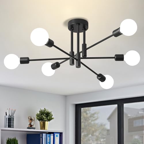 Image of Matte Black 6-Light Sputnik Ceiling Light Fixture,Mid Century Light Fixture