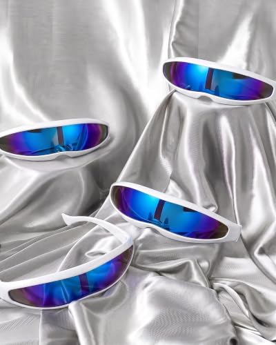 Image of 4 Pairs Futuristic Narrow Cyclops Sunglasses Robot Space Costume Color Mirrored Lens