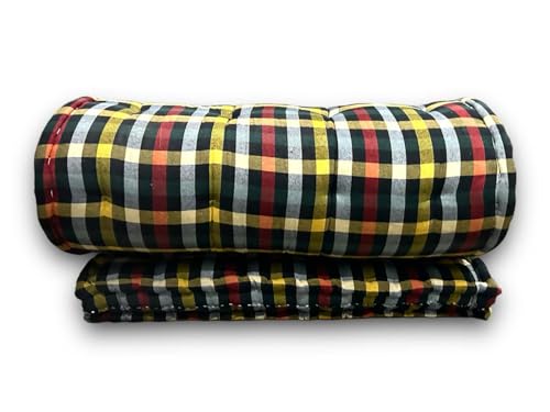 Image of ATOOTFUSION Small Single 5-Inch Thick Cotton Box Quilt Toshak Mattress | Medium Firm | Foldable & Reversible | White and Black Checkered Design | 72x30x5 Inches