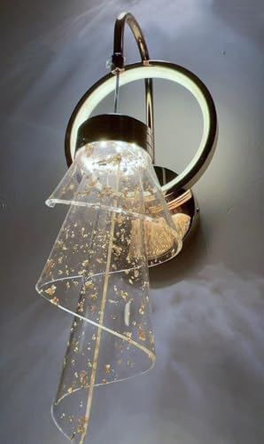 Image of Luxury LED Wall Light for Living Room & Bedroom | Crystal Acrylic Spiral Design with Gold Flakes | Modern Decorative Wall Lamp for Home, Hallway & Staircase|(Gold Finish)