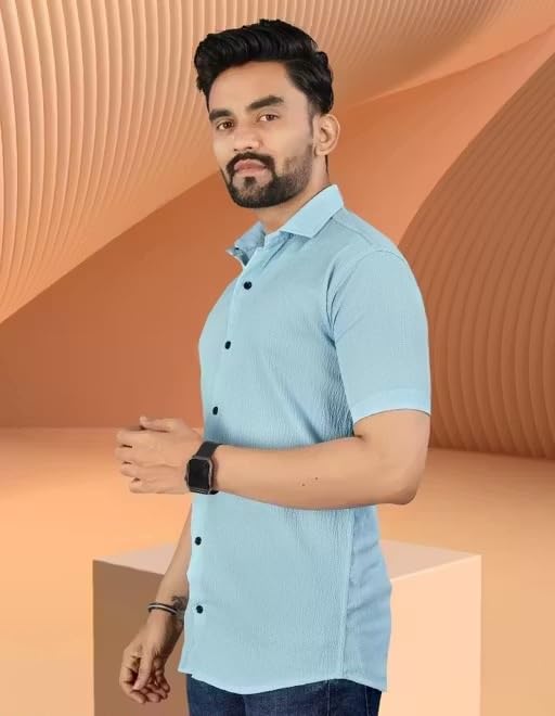 Image of Wonder World Men Shirt 1 Pack Short Sleeve Solid Pattern Lightweight Casual Formal Top
