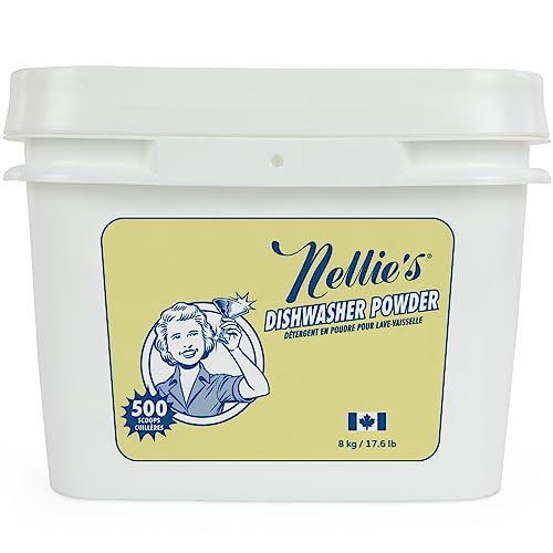Image of Nellie's Dishwasher Powder - 500 Scoop Bulk Bucket - Plant-Based Formula - Phosphate-Free, Septic-Safe, Tough on Food Residue - Sparkling, Streak-Free Clean - Made in Canada