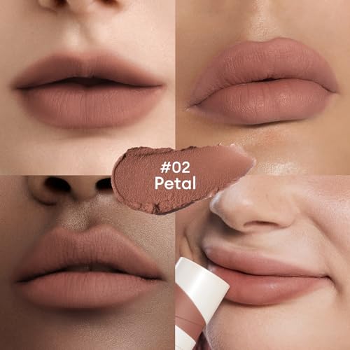 Image of ITY Velvet Matte Finish Lip Stain-Mousse Textured Lip Clay, Nude Shade, Conceals Lip Lines, Rich Pigment Lip Tint Lipsticks, 0.14 oz (4g) in Petal