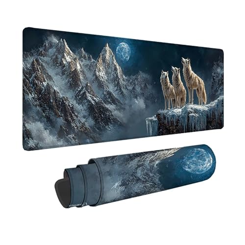 Tapis de souris XXL loup pour aménager un grand bureau gamer ou PC