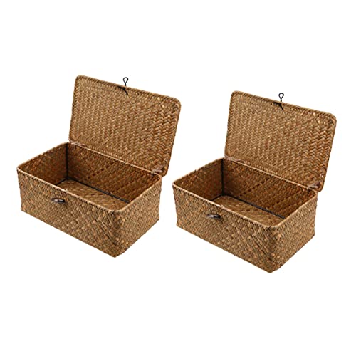 Gatuida 2 piezas Cesta de Almacenamiento Trenzada de Algas con Tapa de Contenedores Prácticos para Cocina Baño y Hogar Diseño Natural y Funcional Medidas