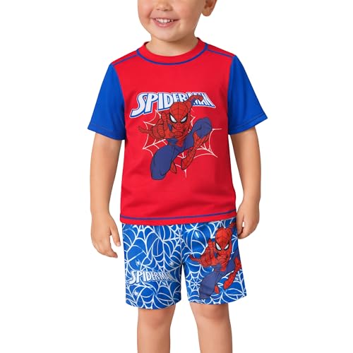 Image of Marvel Boys Rash Guard Set 2 Piece Hulk Spiderman Swim Shirt & Swim Trunks