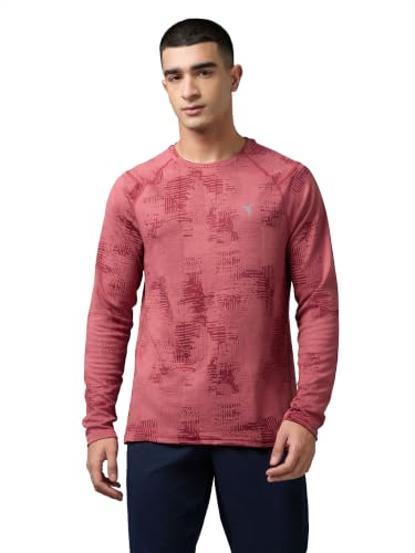 Image of TECHNOSPORT Men's Slim Fit All Over Print Jacquard Crew Neck Full Sleeve T-Shirt, Quick Dry Activewear Tee with UPF 50+ Sun Protection for Gym, Running, Sports & Everyday Wear