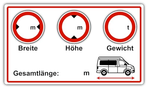 Samunshi® Campervan weiß Sticker für Gewicht Höhe Breite Länge - Cockpit Zubehör für Womo und Camper - Hinweisschild Beschreibbare Folie in weiß Wohnmobile 10 x 6cm